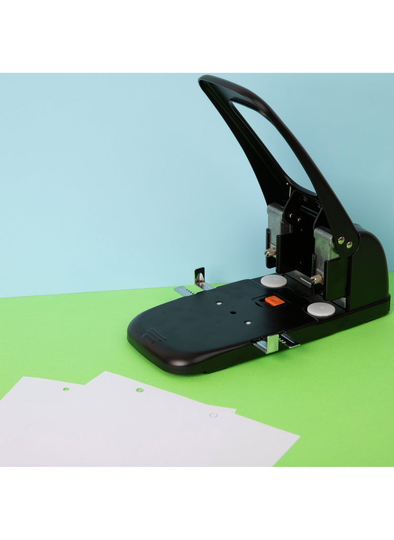 بريما خرامة ورق 2 فتحتين بسعة 100 ورقة | هيكل معدني متين، دليل ورق قابل للتعديل، ثقب 6 مم ومسافة 80 مم للملفات القياسية، آلية رافعة سهلة، صندوق نفايات مدمج للاستخدام المكتبي والمدرسي - Image 5