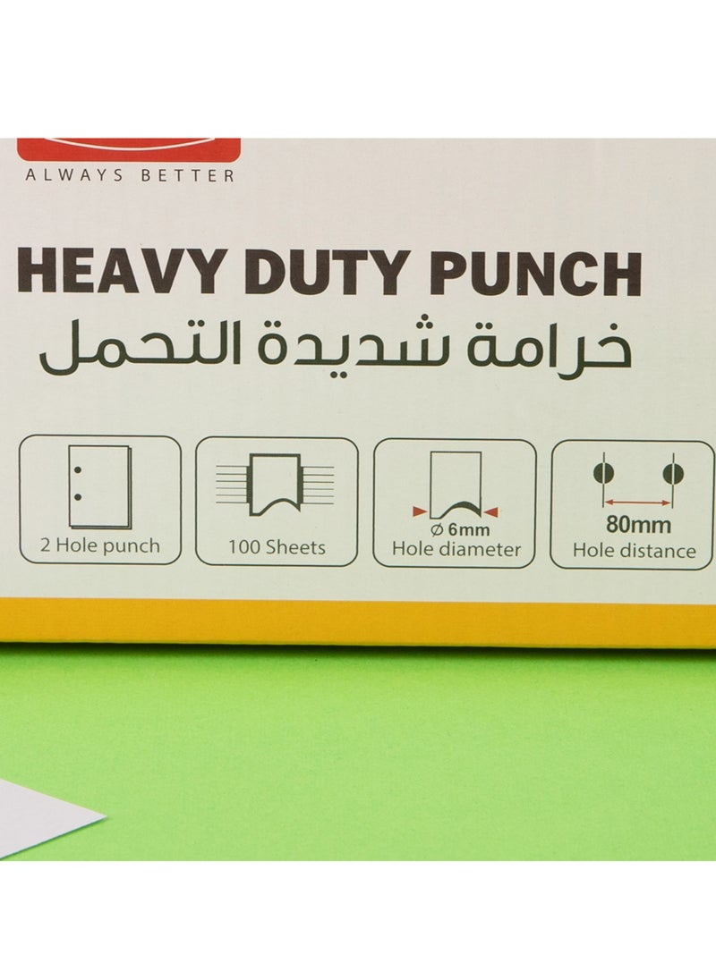 بريما خرامة ورق 2 فتحتين بسعة 100 ورقة | هيكل معدني متين، دليل ورق قابل للتعديل، ثقب 6 مم ومسافة 80 مم للملفات القياسية، آلية رافعة سهلة، صندوق نفايات مدمج للاستخدام المكتبي والمدرسي - Image 3