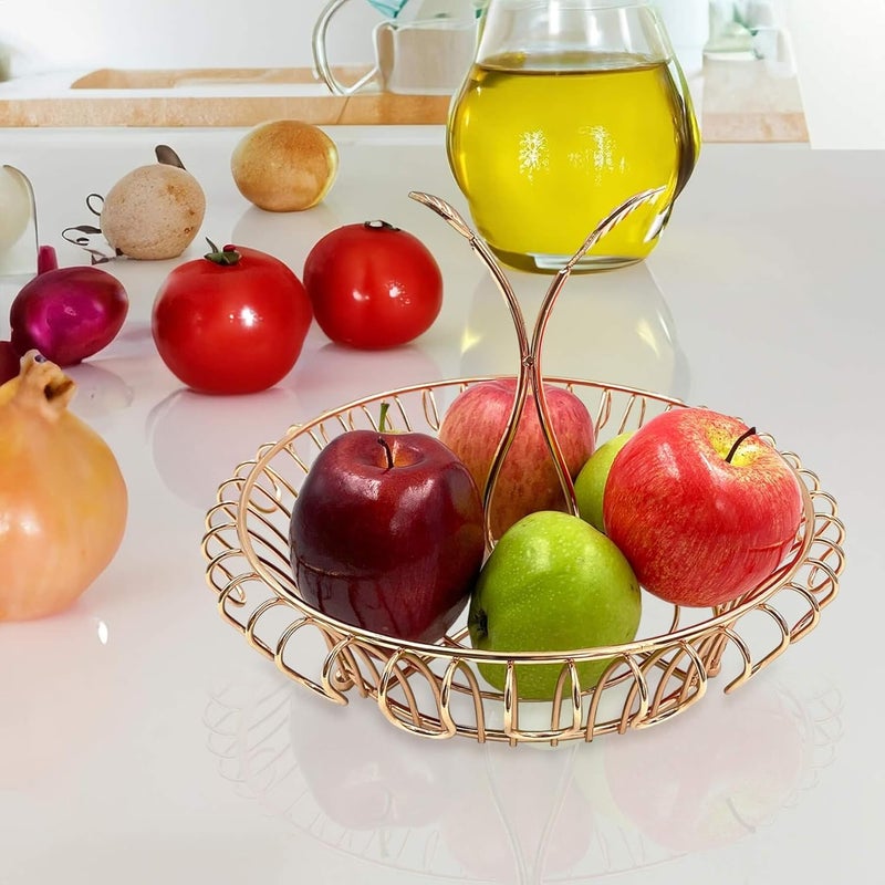 ALLCENER Fruit Bowl for Kitchen Counter Fruit Basket with Leafshaped Handle Stylish  Functional Fruit Holder Gold Basket Stylish and Functional Home Deco Gold - Image 4