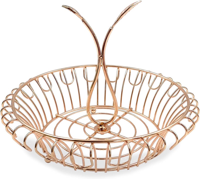ALLCENER Fruit Bowl for Kitchen Counter Fruit Basket with Leafshaped Handle Stylish  Functional Fruit Holder Gold Basket Stylish and Functional Home Deco Gold - Image 1