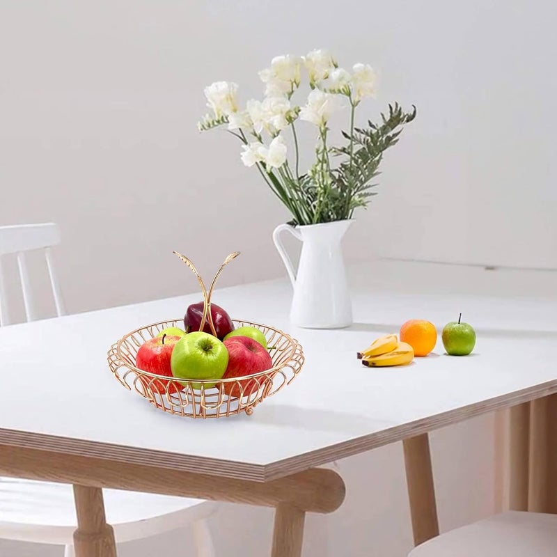 ALLCENER Fruit Bowl for Kitchen Counter Fruit Basket with Leafshaped Handle Stylish  Functional Fruit Holder Gold Basket Stylish and Functional Home Deco Gold - Image 3