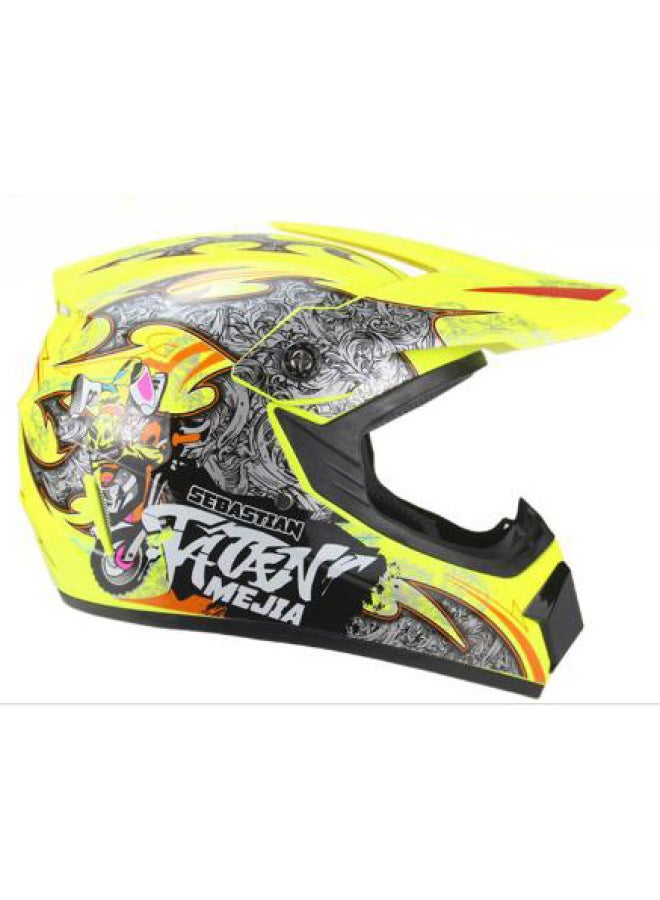 ABS Motorcycle Off-road Half Helmet – Fluorescent Yellow No.4 with Goggles, Mask & Gloves