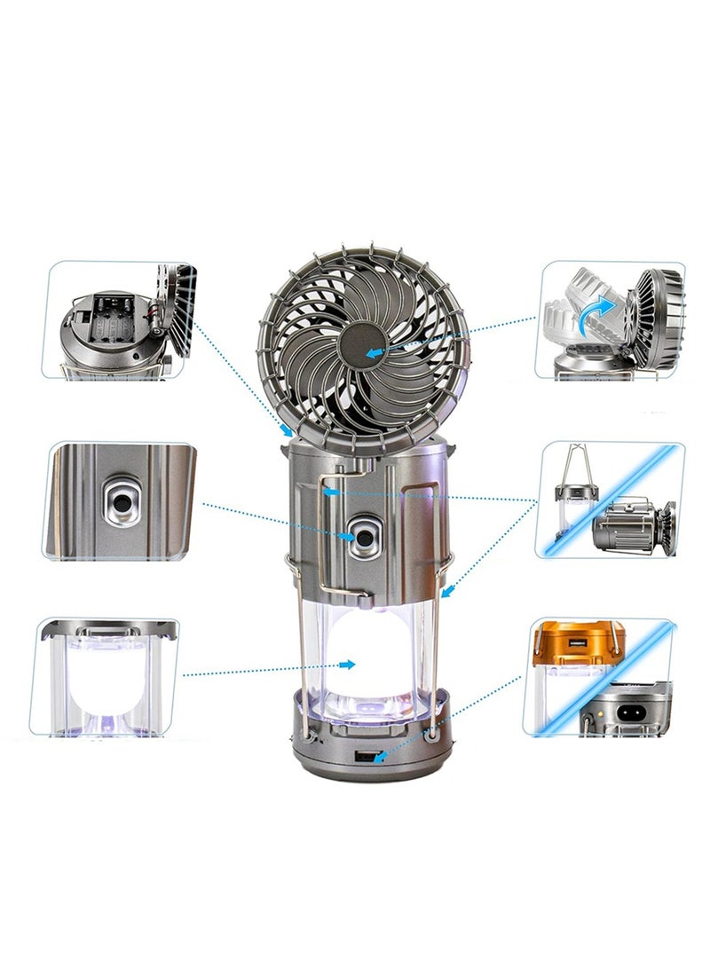 Solar LED Fan Lantern, Multi-Function Handheld Emergency Light for Camping, Outdoor Charging, Tent, Portable Solar Lamp - Image 3