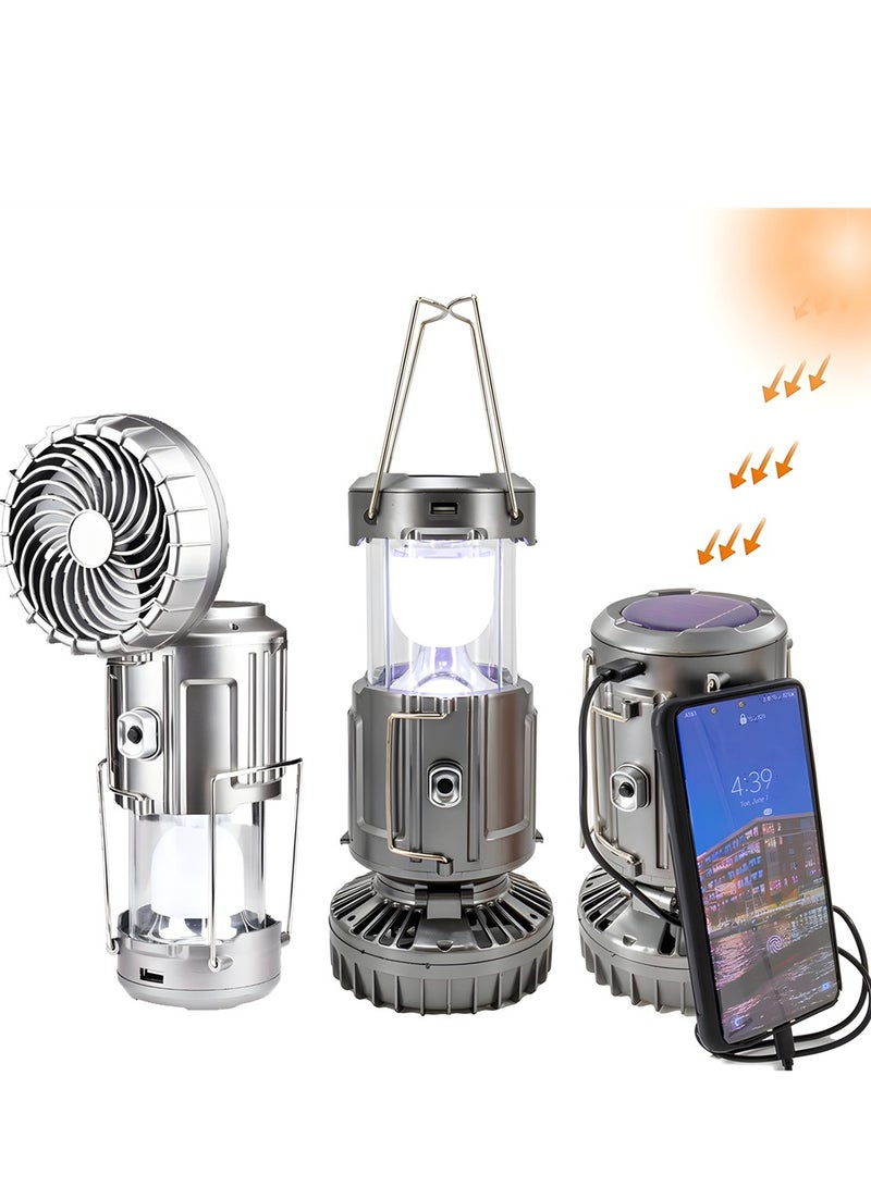 Solar LED Fan Lantern, Multi-Function Handheld Emergency Light for Camping, Outdoor Charging, Tent, Portable Solar Lamp - Image 1