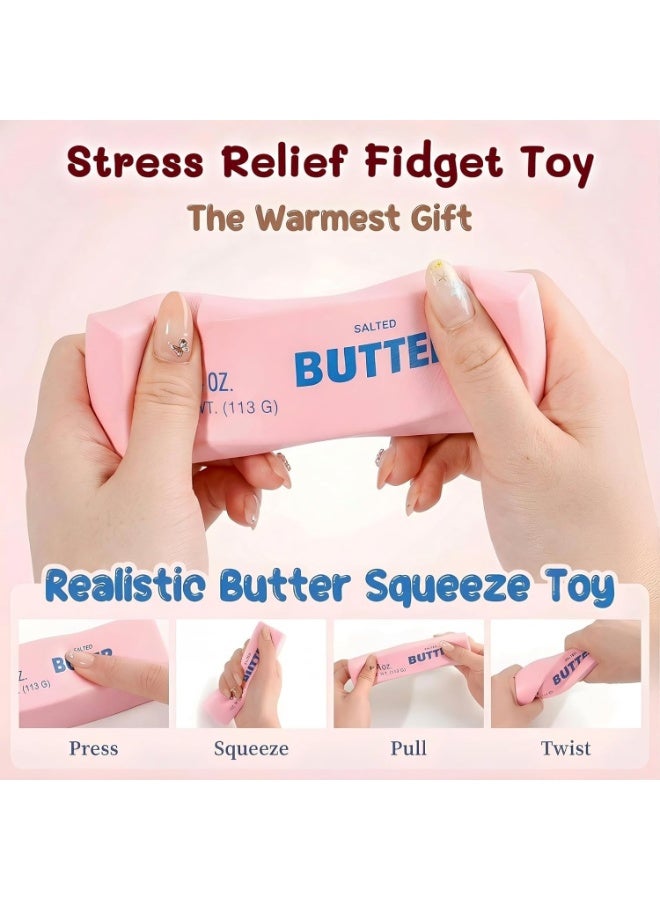 Butter Squishy, Big Butter Stress Ball Realistic Design, Anxiety Relief Fidget Toy Sensory Toys For Adults & Kids (Pink) - Image 2