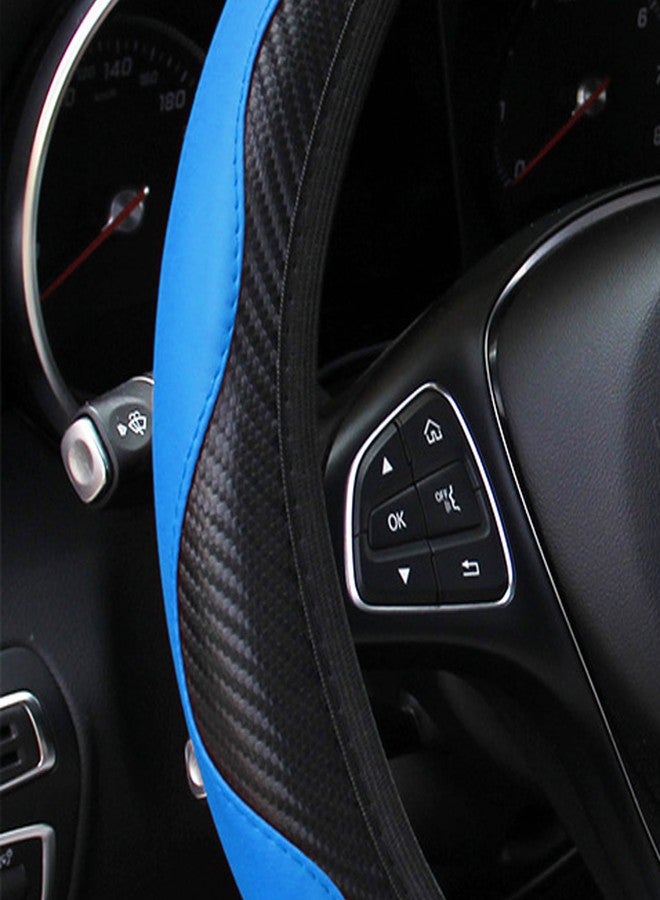 Couslcd Car Steering Wheel Cover, 15 inch Carbon Fiber Microfiber PU Leather Elastic Steering Wheel Protector for Men Women, Anti-Slip Breathable Car Interior Accessories for Most Cars (Blue) - Image 2