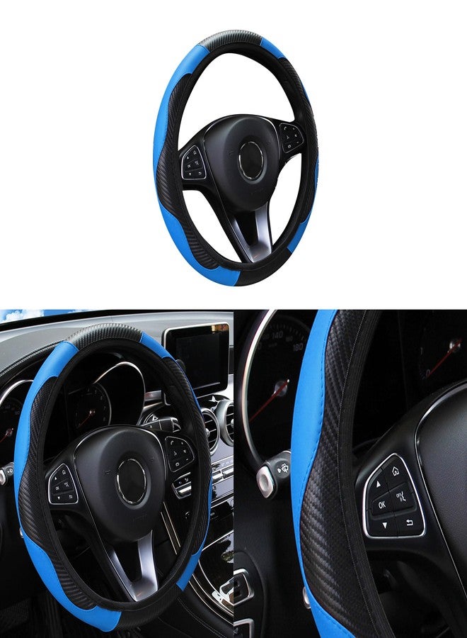 Couslcd Car Steering Wheel Cover, 15 inch Carbon Fiber Microfiber PU Leather Elastic Steering Wheel Protector for Men Women, Anti-Slip Breathable Car Interior Accessories for Most Cars (Blue) - Image 1