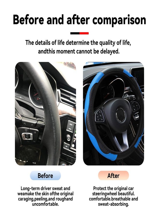 Couslcd Car Steering Wheel Cover, 15 inch Carbon Fiber Microfiber PU Leather Elastic Steering Wheel Protector for Men Women, Anti-Slip Breathable Car Interior Accessories for Most Cars (Blue) - Image 4