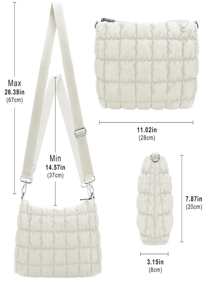 E-Tree Quilted Crossbody Bags for Women Men, Puffer Handbag Purse with Shoulder Strap, White, Small, Crossbody - Image 5