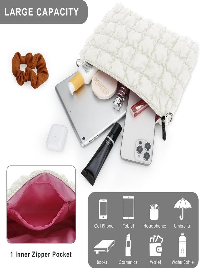E-Tree Quilted Crossbody Bags for Women Men, Puffer Handbag Purse with Shoulder Strap, White, Small, Crossbody - Image 3