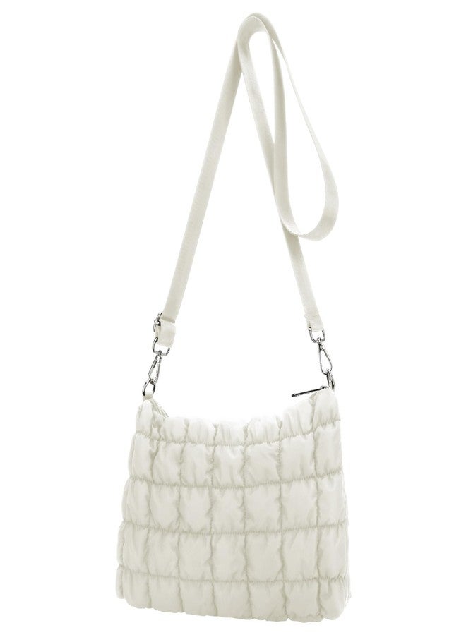 E-Tree Quilted Crossbody Bags for Women Men, Puffer Handbag Purse with Shoulder Strap, White, Small, Crossbody - Image 1