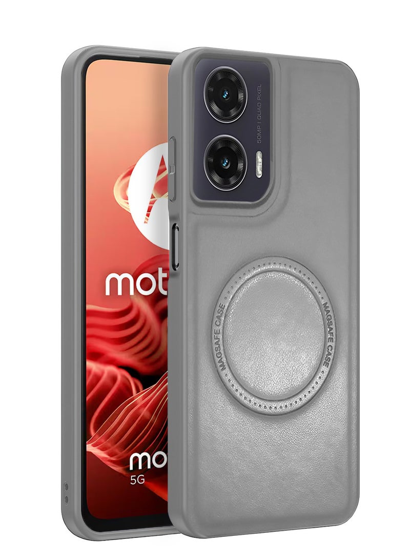 Wtech Motorola Moto G35 5G 2024 Premium PU Leather Hard Shockproof with MagSafe Magnet Case Cover - Grey - Image 1