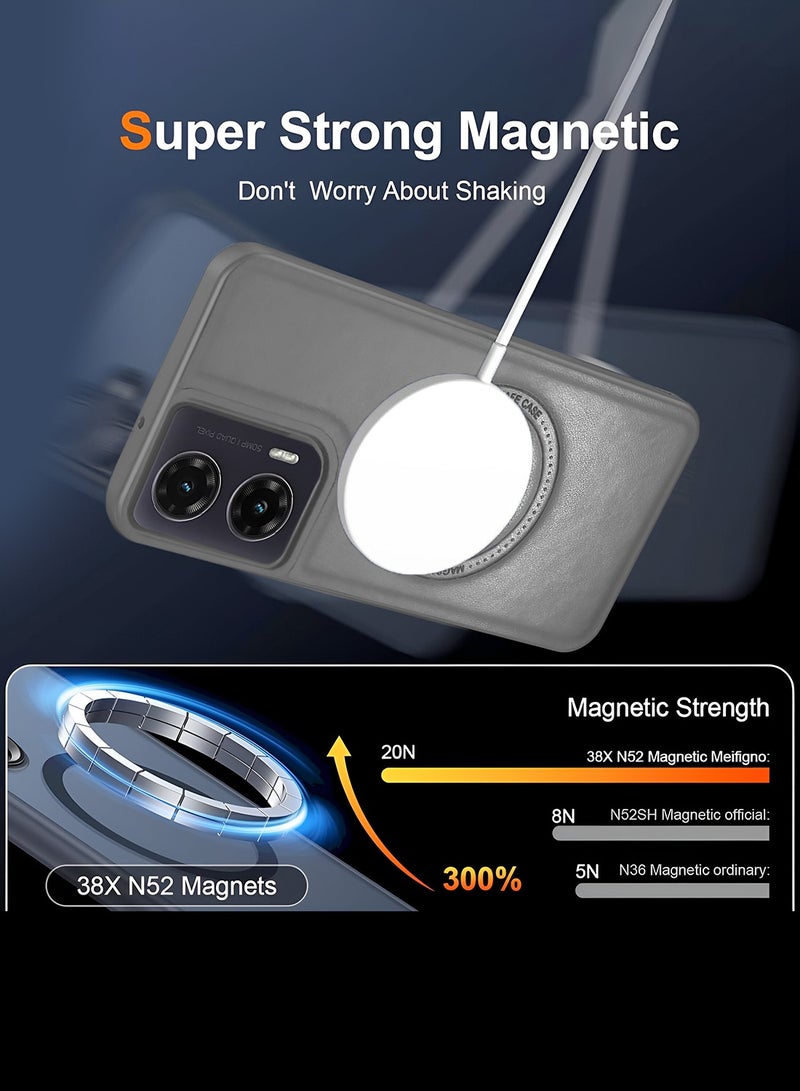 Wtech Motorola Moto G35 5G 2024 Premium PU Leather Hard Shockproof with MagSafe Magnet Case Cover - Grey - Image 2