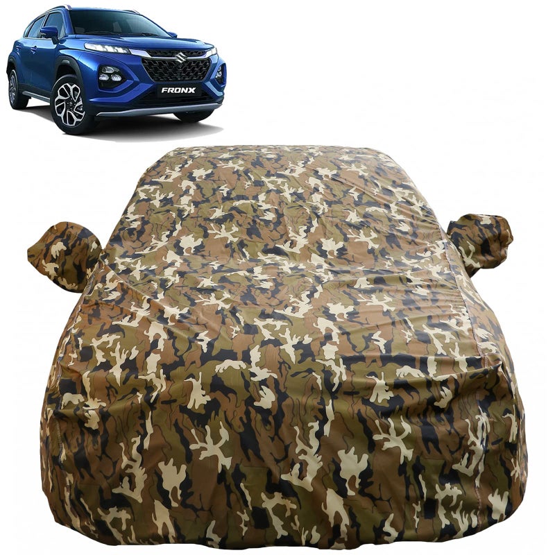 Autofact Fronx Waterproof Car Cover with Mirror Pockets, Camouflage Design, Non Woven Fabric,Triple Stitched, Compatible with Maruti Fronx Car Cover (2023/2024), Fronx Car Accessories - Image 3