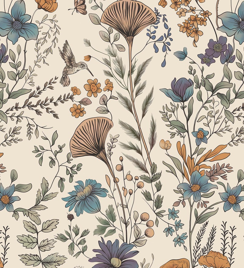 CiCiwind Boho Peel and Stick Wallpaper Floral Birds Wall Paper Vintage Removable Self Adhesive Contact Paper for Kitchen Bedroom Bathroom Decoral Cabinets and Drawers 78.7"Ã—17.3" - Image 1