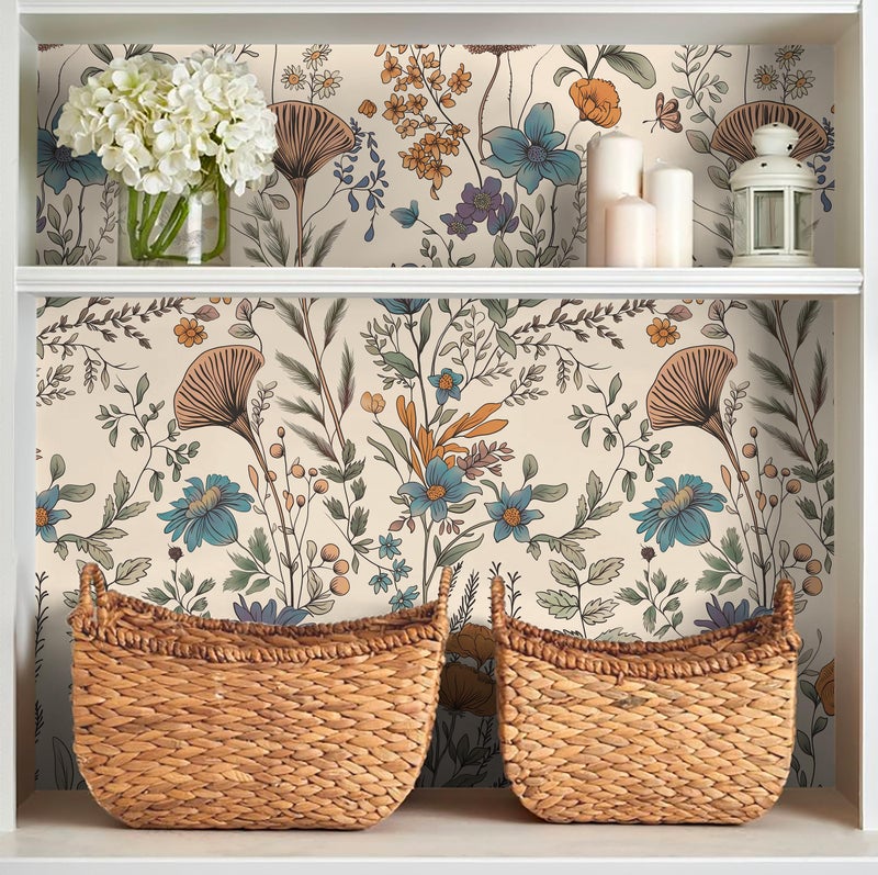 CiCiwind Boho Peel and Stick Wallpaper Floral Birds Wall Paper Vintage Removable Self Adhesive Contact Paper for Kitchen Bedroom Bathroom Decoral Cabinets and Drawers 78.7"Ã—17.3" - Image 3
