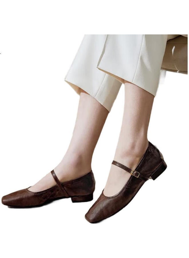 Bata Women'S Spring Retro Sheepskin Elegant Mary Jane 7091Aaq5 Shallow Mouth Single Shoes Deep Brown Size 38 - Image 3