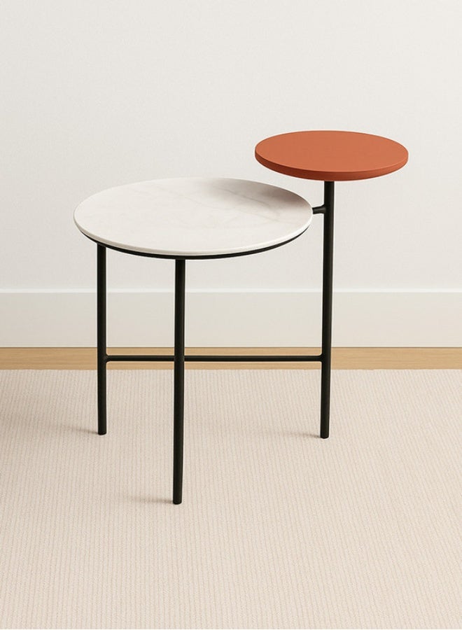 YI ONE Corner Table – Round White Marble Top with Reddish-brown top Black Metal Legs, Modern Side Table for Living Room, Sofa Corner & Home Décor Stand - Image 2
