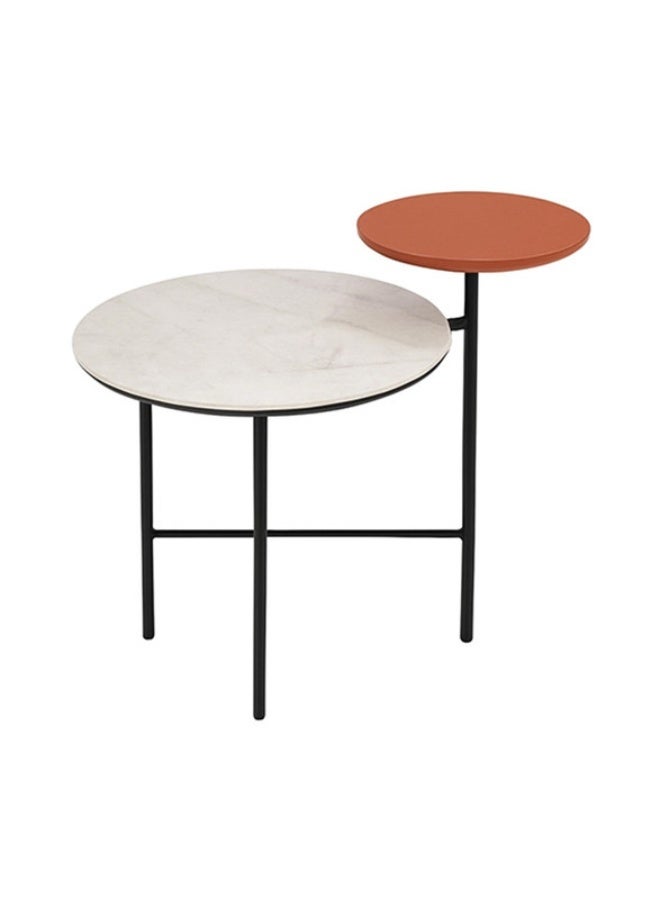 YI ONE Corner Table – Round White Marble Top with Reddish-brown top Black Metal Legs, Modern Side Table for Living Room, Sofa Corner & Home Décor Stand - Image 3
