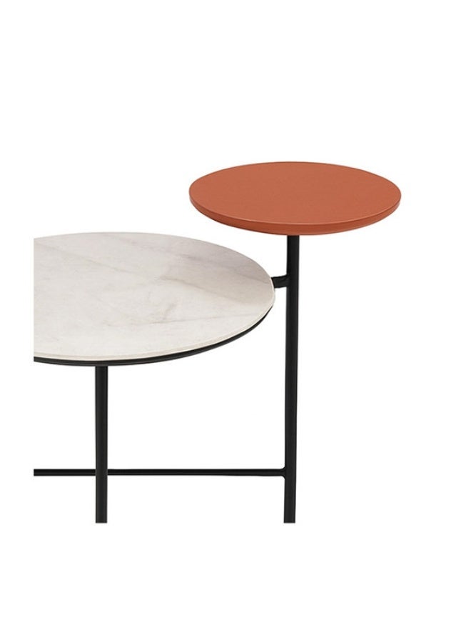 YI ONE Corner Table – Round White Marble Top with Reddish-brown top Black Metal Legs, Modern Side Table for Living Room, Sofa Corner & Home Décor Stand - Image 5