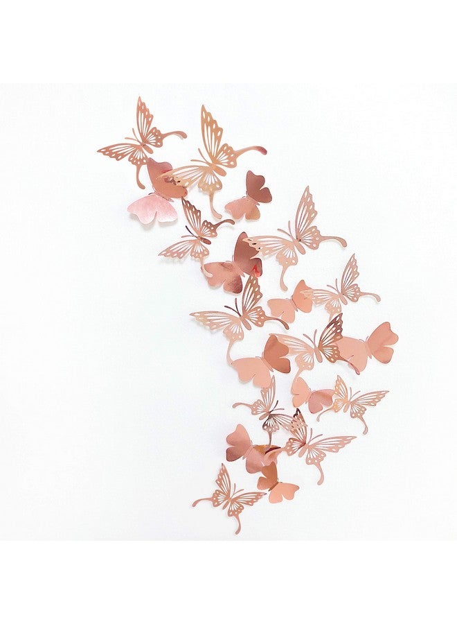 pinkblume Rose Gold Butterfly 3D Wall Decals Stickers DIY Removable Decorative Metallic Paper Swallowtail Butterflies for Home Decorations Kids Room Living Room Nursery Bedroom Showcase Decor(48PCS) - Image 1