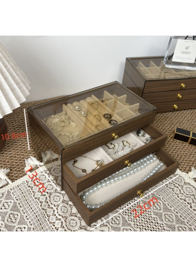 هاي هيلوك منظم مجوهرات أكريليك مع بطانة مخملية ودرج خشبي - أقسام قابلة للتعديل للأقراط والخواتم والقلائد والأساور وأحمر الشفاه | علبة تخزين مكياج قابلة للتكديس - Image 4