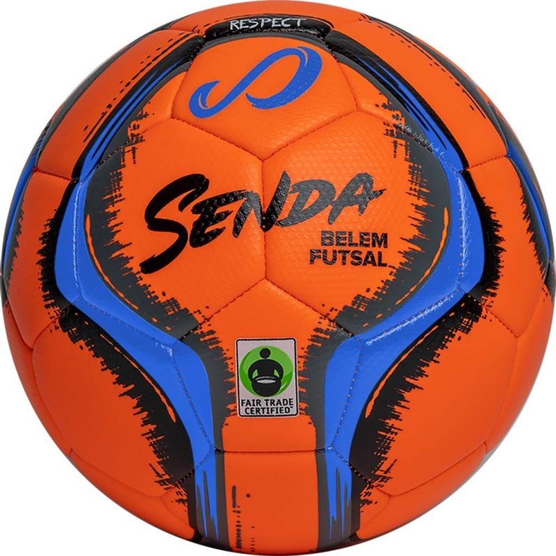 Senda Belem Training Futsal Ball, Fair Trade Certified, Orange/Blue/Grey/Black, Size 4 (Ages 13 & Up) - Image 1