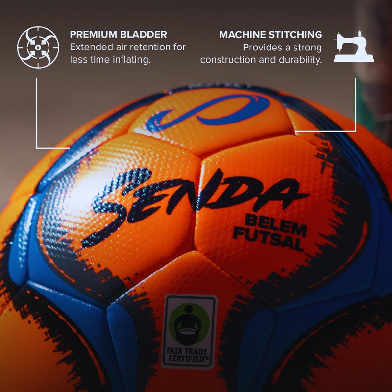 Senda Belem Training Futsal Ball, Fair Trade Certified, Orange/Blue/Grey/Black, Size 4 (Ages 13 & Up) - Image 3