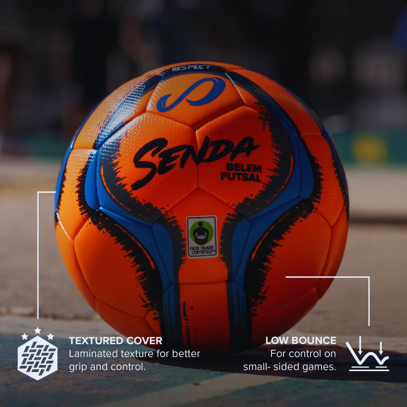 Senda Belem Training Futsal Ball, Fair Trade Certified, Orange/Blue/Grey/Black, Size 4 (Ages 13 & Up) - Image 2