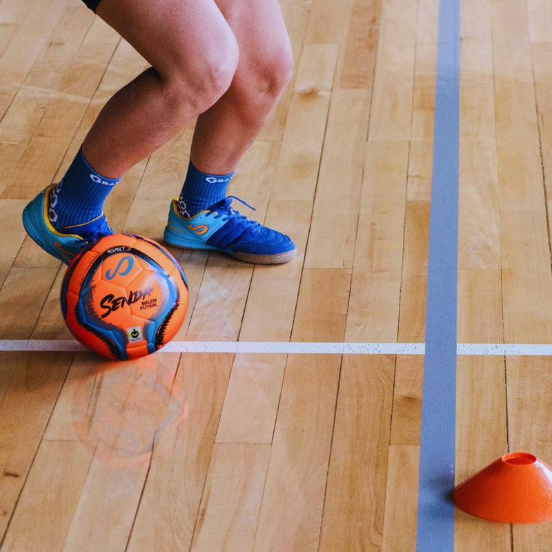 Senda Belem Training Futsal Ball, Fair Trade Certified, Orange/Blue/Grey/Black, Size 4 (Ages 13 & Up) - Image 4