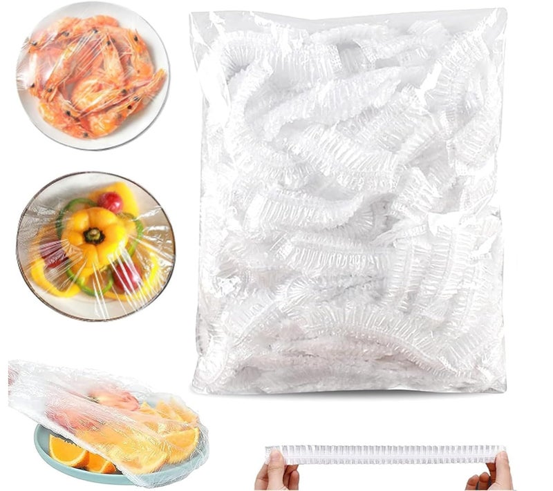 Rymel 300pcs Disposable Food Cover Plastic Wrap｜Fresh Keeping Bags Food Storage Covers｜Plastic Disposable Cling Film｜Containers Caps Fridge Storage Kitchen Transparent Saver Bag - Image 1