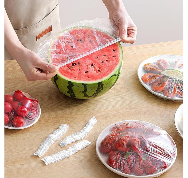 Rymel 300pcs Disposable Food Cover Plastic Wrap｜Fresh Keeping Bags Food Storage Covers｜Plastic Disposable Cling Film｜Containers Caps Fridge Storage Kitchen Transparent Saver Bag - Image 2