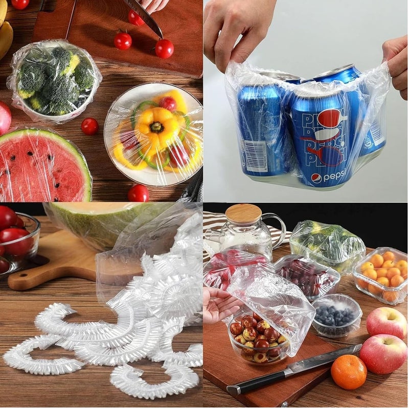 Rymel 300pcs Disposable Food Cover Plastic Wrap｜Fresh Keeping Bags Food Storage Covers｜Plastic Disposable Cling Film｜Containers Caps Fridge Storage Kitchen Transparent Saver Bag - Image 5