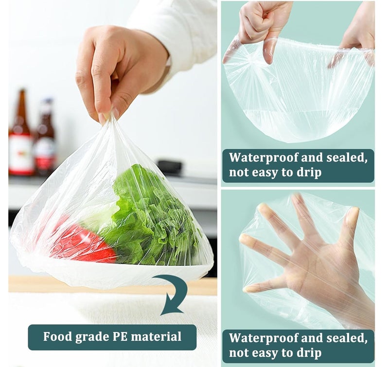 Rymel 300pcs Disposable Food Cover Plastic Wrap｜Fresh Keeping Bags Food Storage Covers｜Plastic Disposable Cling Film｜Containers Caps Fridge Storage Kitchen Transparent Saver Bag - Image 3