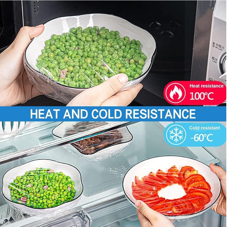 Rymel 300pcs Disposable Food Cover Plastic Wrap｜Fresh Keeping Bags Food Storage Covers｜Plastic Disposable Cling Film｜Containers Caps Fridge Storage Kitchen Transparent Saver Bag - Image 4