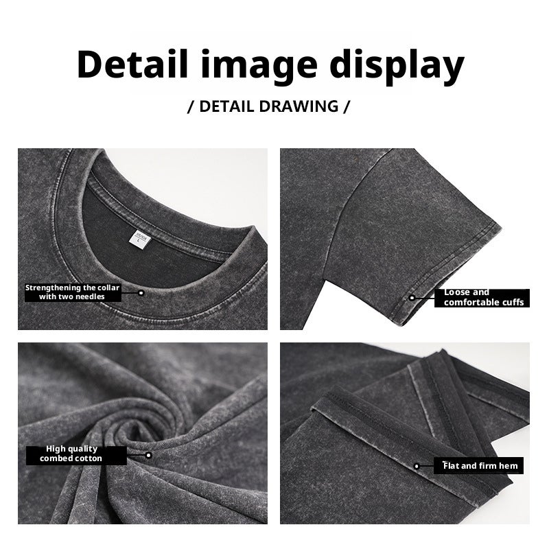 230g Heavyweight Washed Cotton T-Shirt, Retro American Style, Relaxed Fit, Crew Neck, Short Sleeve - Image 4