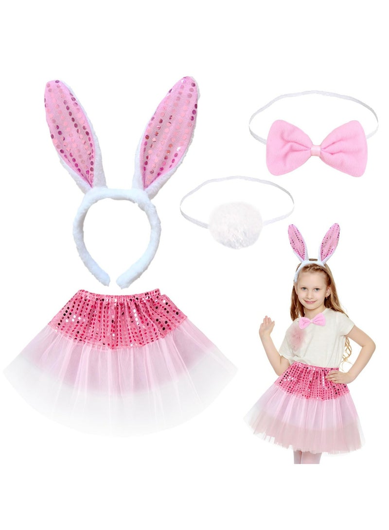 CMGTYYD 4 Pieces Kids Bunny Costume Pink Rabbit Dress Up Outfit with Bunny Ears Headband Animal Costume Set Cosplay Birthday Party Carnival Christmas Halloween Party Supplies - Image 1