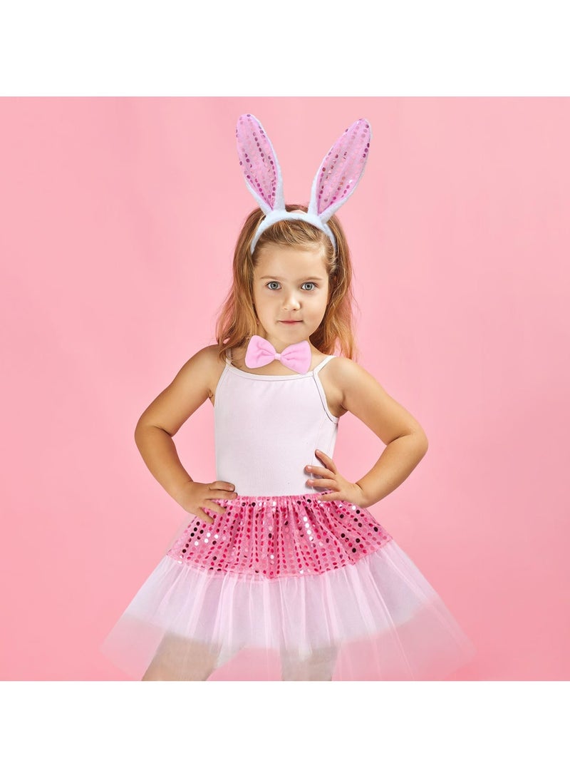 CMGTYYD 4 Pieces Kids Bunny Costume Pink Rabbit Dress Up Outfit with Bunny Ears Headband Animal Costume Set Cosplay Birthday Party Carnival Christmas Halloween Party Supplies - Image 3
