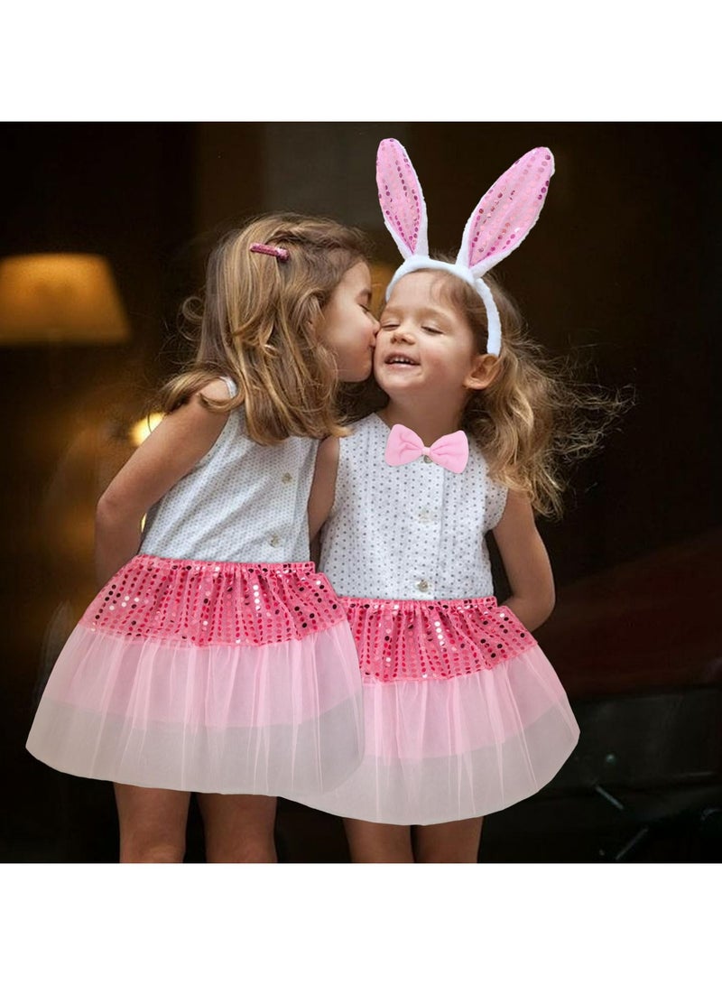 CMGTYYD 4 Pieces Kids Bunny Costume Pink Rabbit Dress Up Outfit with Bunny Ears Headband Animal Costume Set Cosplay Birthday Party Carnival Christmas Halloween Party Supplies - Image 4