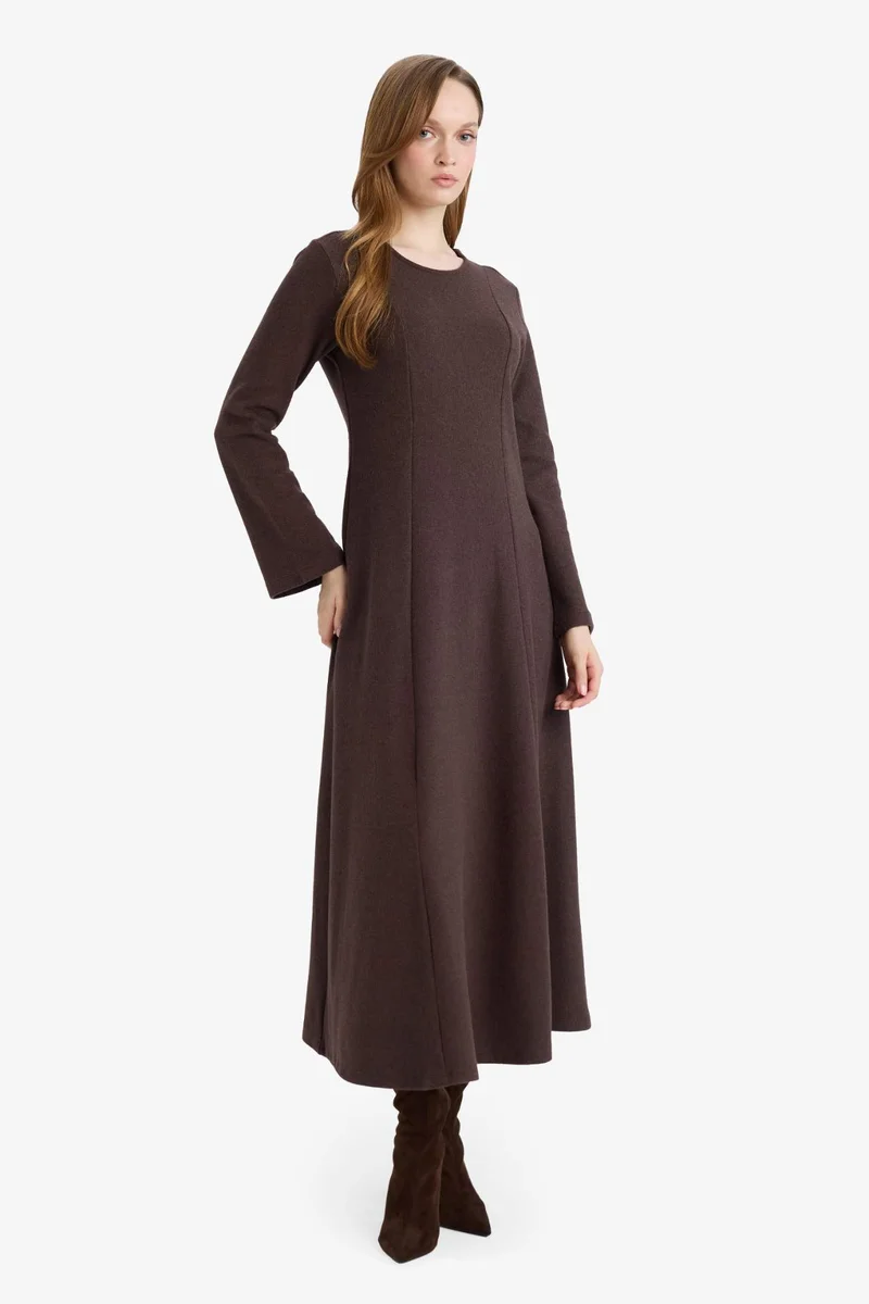 DeFacto Crew Neck Long Sleeve Maxi Dress
