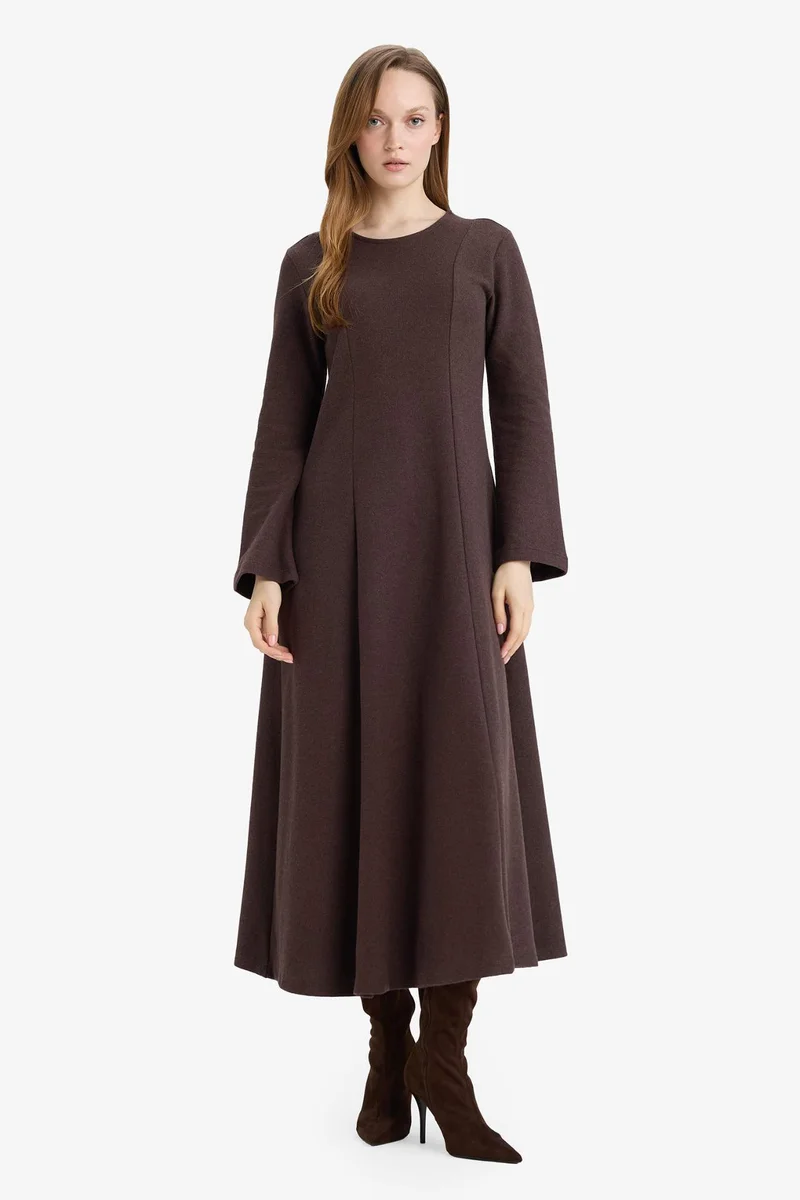 DeFacto Crew Neck Long Sleeve Maxi Dress