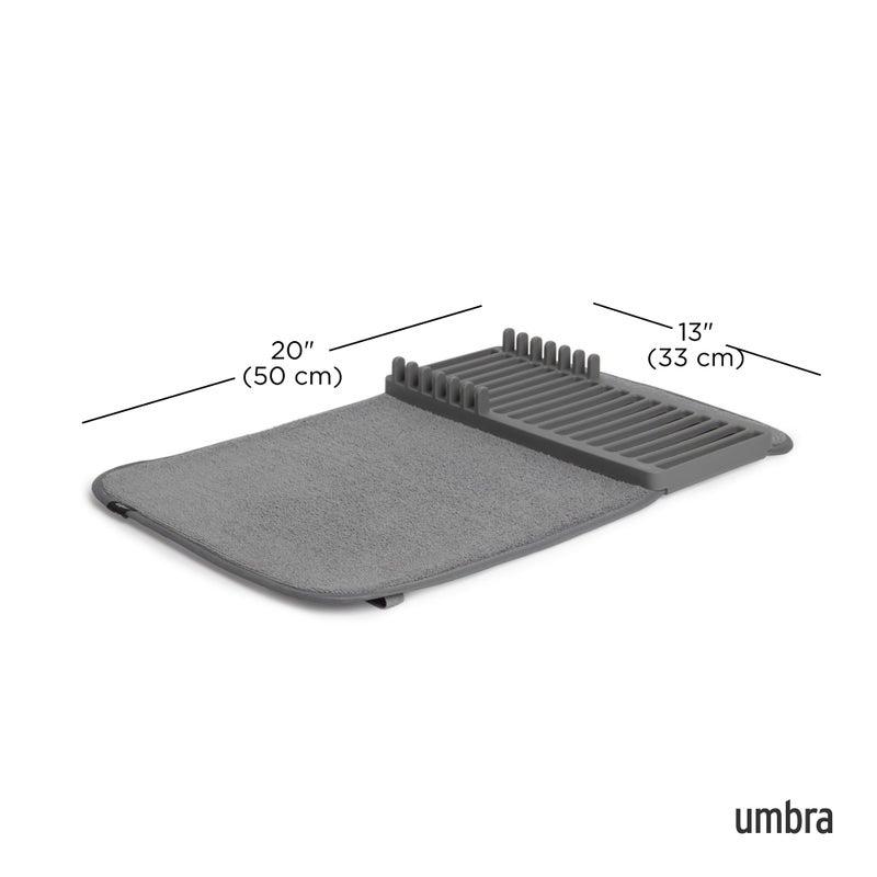 Umbra Udry Dish Rack and Microfiber Drying Mat – Space-Saving Design Folds Up for Easy Storage, Mini Rack, Gray - Image 3