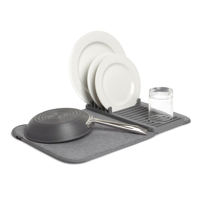Umbra Udry Dish Rack and Microfiber Drying Mat – Space-Saving Design Folds Up for Easy Storage, Mini Rack, Gray - Image 1