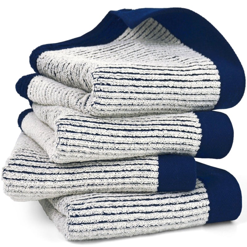 Cleanbear Hand Towels for Bathroom Set of 4, Jacquard Weave Bath Hand Towels, 28 x 13 Inches, Navy-Blue - Image 1