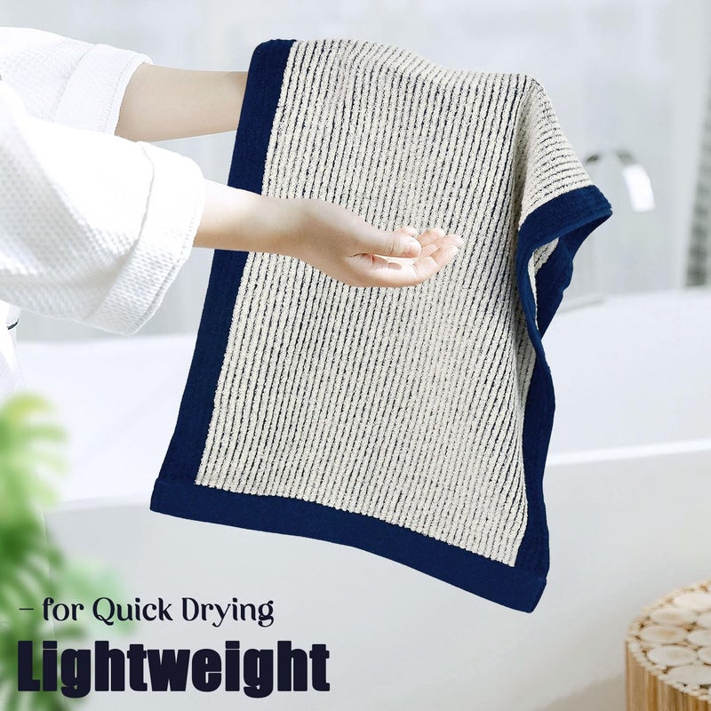 Cleanbear Hand Towels for Bathroom Set of 4, Jacquard Weave Bath Hand Towels, 28 x 13 Inches, Navy-Blue - Image 4