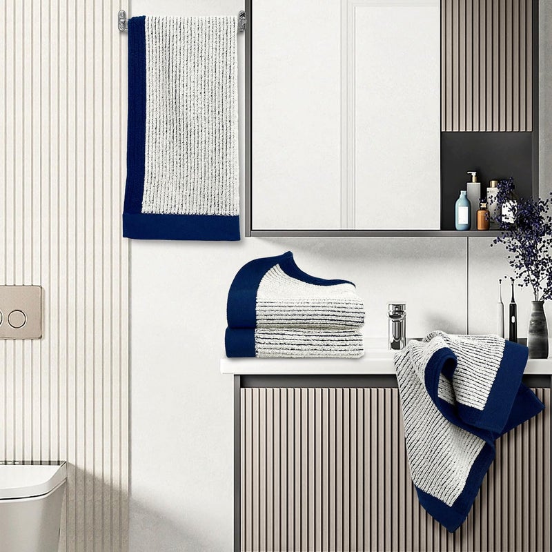 Cleanbear Hand Towels for Bathroom Set of 4, Jacquard Weave Bath Hand Towels, 28 x 13 Inches, Navy-Blue - Image 5