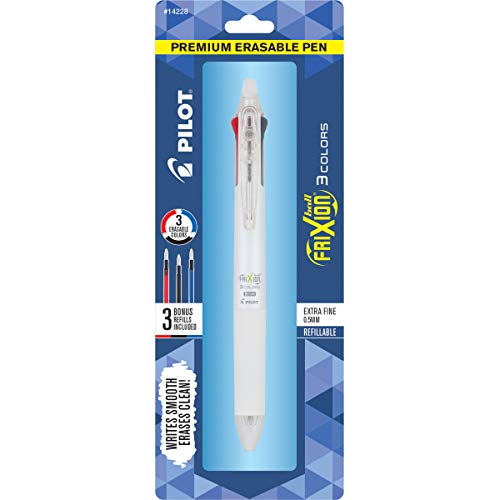 Pilot, FriXion Ball Multifunction Erasable, Refillable (Included), Retractable Gel Pen, Extra Fine Point 0.5 mm, White Barrel, Single Pen, Black, Blue & Red - Image 1