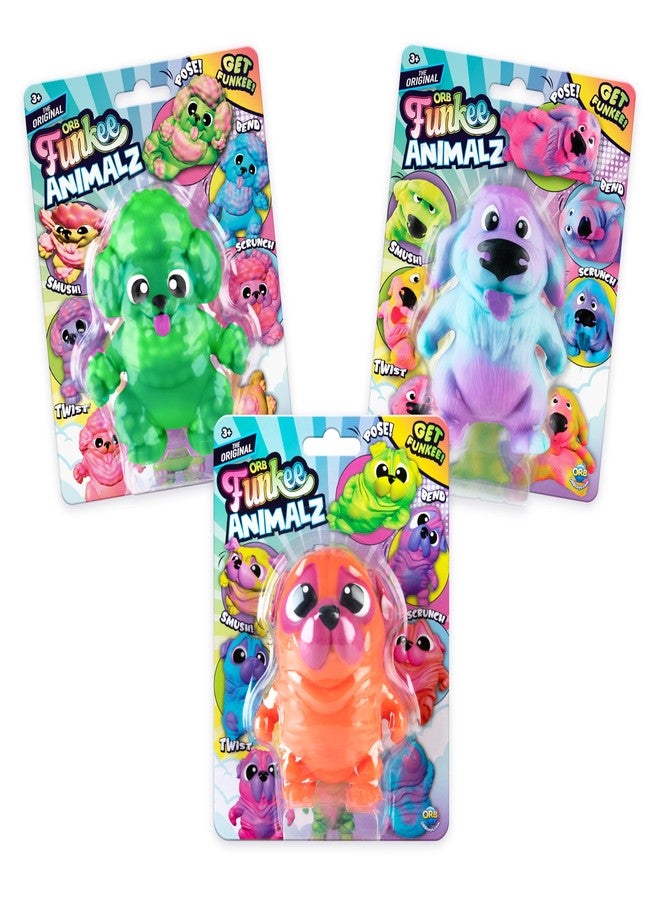 The Orb Factory ORB Funkee Monkee Animalz Dog Squishy Toys Mega 3 Pack (Set 2) - Adorable Stretchy, Squishy Dog Squishies - Fun Puppy Stress Ball Toys - Funkee Dog Fidget Toys and Sensory Toys for Kids and Adults - Image 1