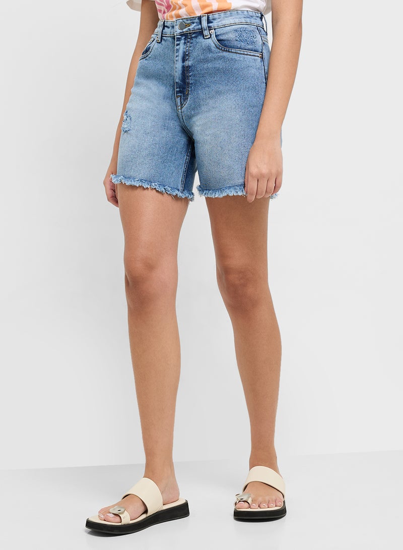 Ginger High Waist Denim Shorts With Frayed Hem  - Image 1