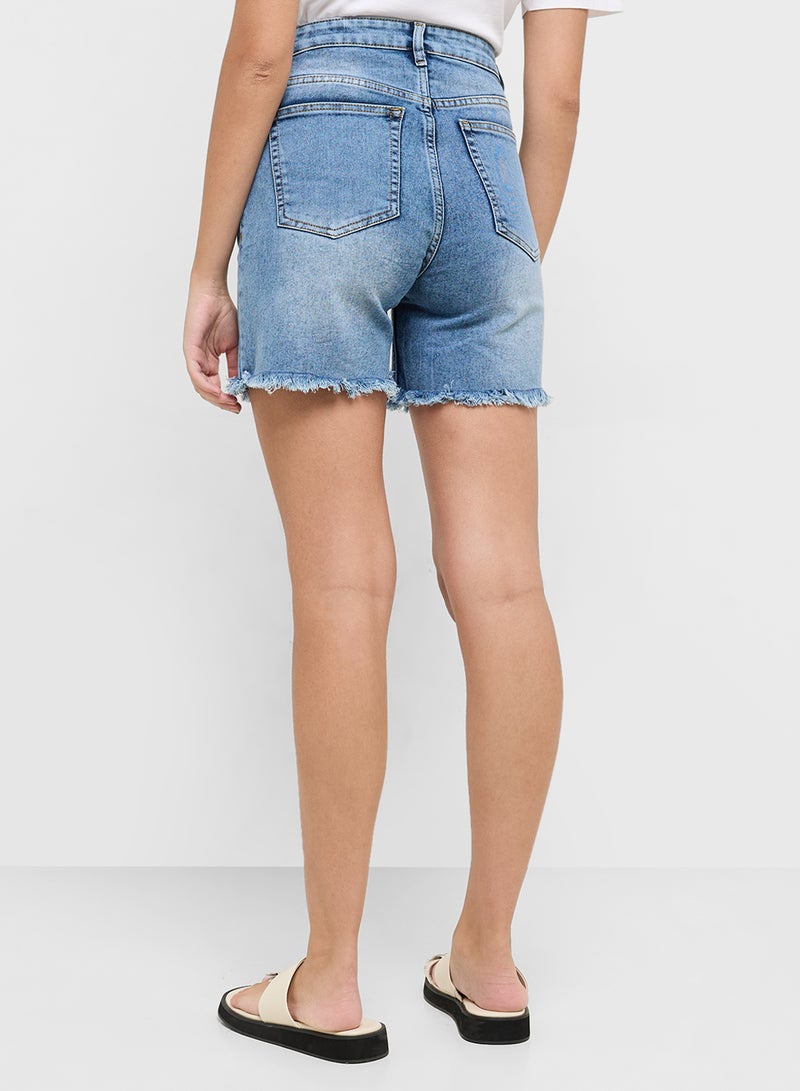 Ginger High Waist Denim Shorts With Frayed Hem  - Image 3